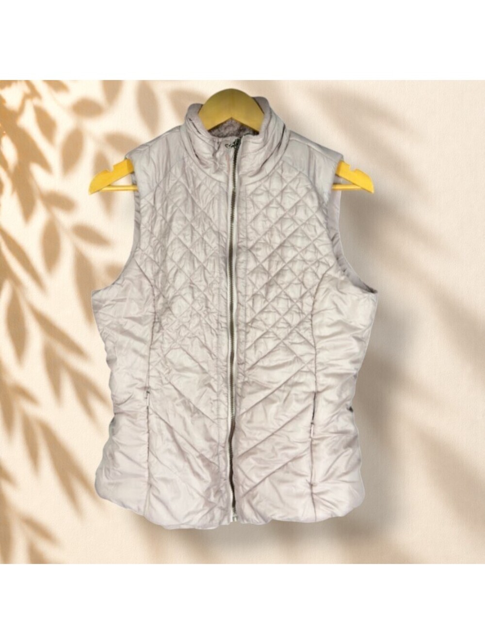 Mondetta Quilted Vest Women M Medium Gray Full Zip Sleeveless Collared Pockets